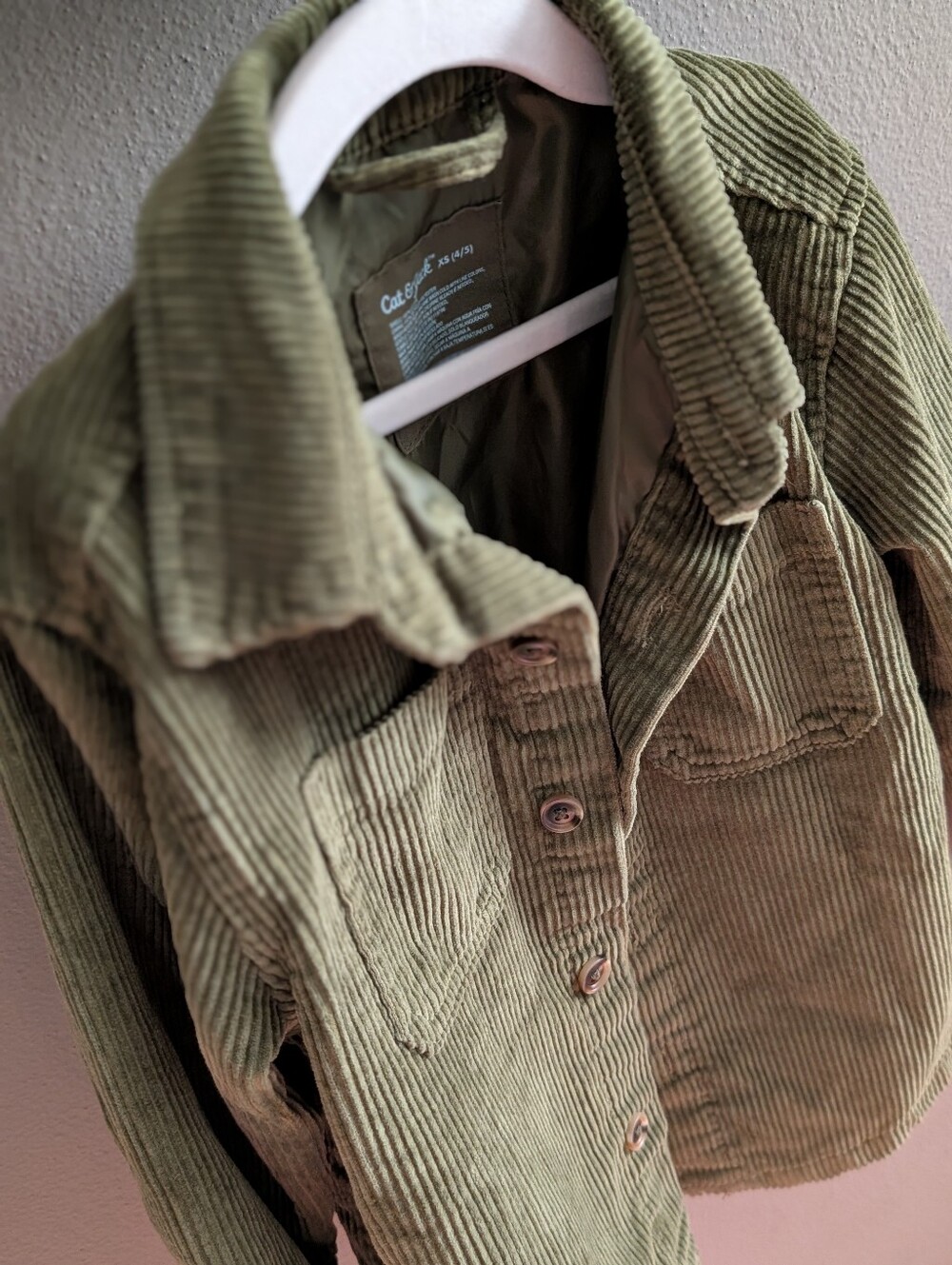 Cat and Jack Kids XS 4/5 Green Corduroy Button Front Lined Jacket Coat Fall - Picture 2 of 5
